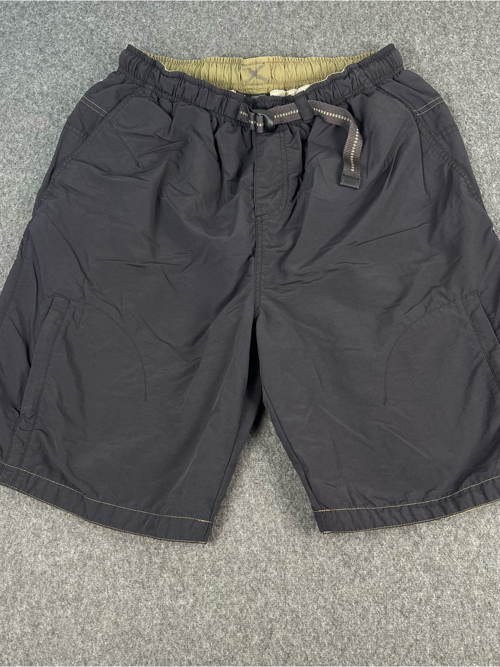 REI Mens L Black Cargo Swim Trunks Lined Belted Nylon Polyester 6 Pocket
